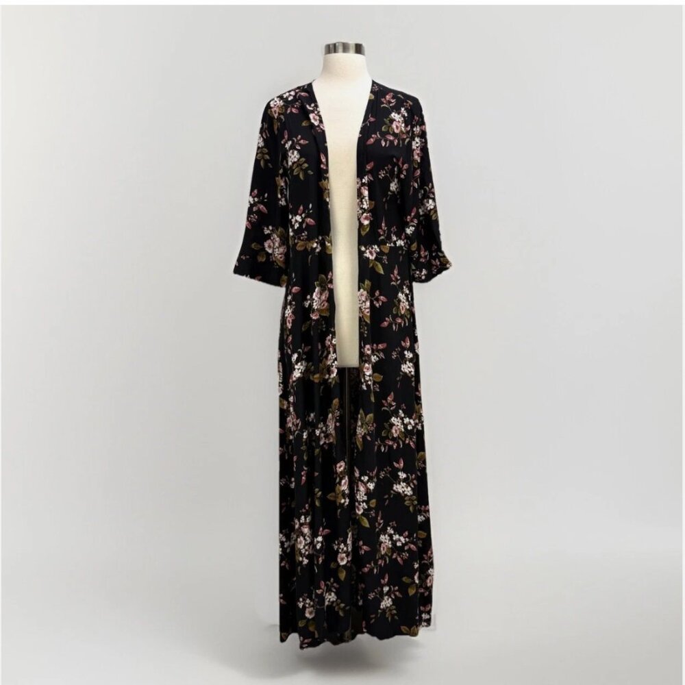 Mia Joy Joyfolie Kathleen Black Floral Duster Long Top‎ Festival Boho Feminine - Picture 9 of 15